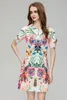 Oryginalny projektant 2023 Wiosna/lato damska sukienka z koralikami moda trawa kwiat nadruk okrągła szyja ręcznie robiona elegancka sukienka z koralikami elegancka sukienka