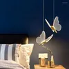 Pendelleuchten LED Schmetterling Kronleuchter Schlafzimmer Nachttisch Modernes einfaches Licht Luxus Wohnzimmer Hintergrund Wand Rote kreative Lampe