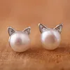 Leuke Mini Kat Hoofd Stud Oorbellen Voor Meisje Vrouwen Imitatie Parel Studs Mooie Gift Zoete Sieraden Brincos