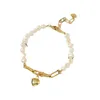 Pulseira feminina com pingente de coração liso banhado a ouro 14 quilates estilo barroco pulseira feminina com pérola natural de água doce