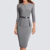 Dresses New Arrival Autumn Formal Peplum Office Lady Dress Elegant Sheath Bodycon Work Business Pencil Dress Hb473