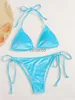 Costumi da bagno da donna Bikini a triangolo in velluto con stringhe Mujer 2023 Costume da bagno sexy con scollo all'americana Costumi da bagno donna Micro perizoma Bikini brasiliano Set costume da bagno J230603