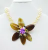 Choker Fashion African Wedding Necklace Pink Pearl With Semi-precious Stones Flower 20"