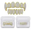 Hip Hop Vollzirkon-Zahnspange Zahnzähne Grillz Gold Silber Grills Zähne Set Modeschmuck Hohe Qualität Acht 8 Top Zahn Sechs 6 Unten Halloween-Schmuck 1261