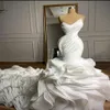 Robe de Mariee Mermaid Wedding Dresses 2021 Sweetheart Organza Cathedral Train Ruffles kjol skräddarsydd trumpet brudklänningar293v