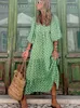 Robes décontractées été mode imprimé Maxi robe femmes manches bouffantes Vintage ample longue fête femme élégant vert plage Boho