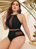 Costumi da bagno donna Plus Size Bikini 2022 Costume da bagno grande donna Vita alta Costumi da bagno push-up Abbigliamento da spiaggia femminile Costume da bagno fasciatura blu 4XL J230603