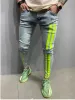 Jeans pour hommes Tight Stripe Zipper Denim Hole Washed Vintage Hip Hop Pantalons de travail Slim Fit Jeans imprimés European Large Mens