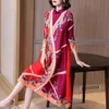 Robes Vanovich Style chinois robe rouge printemps 2022 nouveau tempérament surdimensionné mode genou longueur femmes imprimer Oneck Aline robe