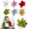 Kwiaty dekoracyjne 1PC sztuczne Boże Narodzenie Duży 24 cm Poinsettia Glitter Flower Xmas Tree Wiszące imprezie