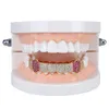 Hip Hop 8 Denti Micro Inserto Colore Zircone Denti Griglie denti inferiori a fila singola Bretelle dorate Denti Griglie Zanne Accessori rap di Halloween all'ingrosso