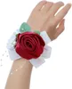 Dokunatif Çiçekler Düğün için Korsajlar | Rose Bud - Kız Corsage Wristlet Band Nedime Partisi Prom H