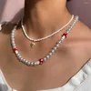 Anhänger Halsketten 2 Teile/satz Imitation Perle Liebe Perlen Halskette Frauen Pilz Weiße Perle Strang Choker Kragen Böhmischen Schmuck 2023