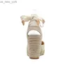 2022 Scarpe con zeppa con cinturino alla caviglia per espadrillas da donna sandali estivi tacco comodo da donna bohemia scarpe pompe di tela di canapa L230518