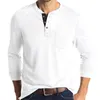 قميص Henley للرجال مخصص اللون الصلب TEE Long Sleeve Buttondown ملابس الملابس مصمم أزياء Tshirts مع جيب YPMG