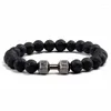 Strand Natural Black Volcanic Lava Stone Dumbbell Bracelet Fashion Matte Beads Bracelets For Women Men Pulseras Mujer Bijoux Femme