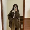 Kvinnors jackor harajuku vintage brun last bomber kvinnor y2k streetwear 90 -tal lapptäcke basebolljacka koreansk överdimensionerad zip -kappa