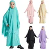 Ubranie etniczne 2PCS Eid Hooded koronka Khimar Jilbab modlitwa odzież muzułmańskie dzieci dziewczyny napowietrzne Burqa Hidżab sukienka szata nikab kaftan