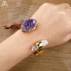 Bracciale esagerato Gioielli in oro Cristalli grezzi Pietra naturale Braccialetti curativi con perle Bracciali aperti