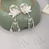 Hårklipp Ancient Chinese Style Delicate Hanfu Dress Flower Leaf Long Tassel Pendant Hairpins Women Girls Fairy Jewelry