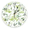 Wall Clocks Palm Leaves Yellow Gray Print Clock Art Silent Non Ticking Round Watch For Home Decortaion Gift