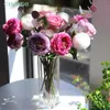 Fleurs décoratives 15PCS Classique Rose Arrangement Eucalyptus Pivoine Latex Revêtement Pétale Violet Fleur Artificielle Bouquet De Mariage Décor Événement -