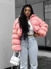 Trench da donna WeiYao Parka Giacca invernale da donna Maniche lunghe a ciambella Colletto alla coreana Cappotto con cerniera Giacche oversize Puffcoat Rosa