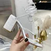 Yüksek topuklu sandaletler dişi strass ayakkabıları ayak bileği sarılı gao xi düğün kristal elmas kaplı yılan lüks tasarımcı ziyafet moda 9.5cm