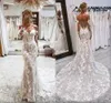 Stunning Lace Mermaid Wedding Dresses New Sexy Backless Off Shoulder Long Sleeves 3D Lace Appliques Bridal Gowns With Button Covered Back Custom made