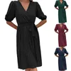 Casual Dresses Women's Spring Midi Dress Long Puff Sleeve Wrap V Neck Flowy Ruffle Cleated