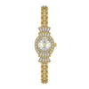 Montres-bracelets Vintage Or Luxe Diamant Ensemble Beimu Cadran Quartz Montre Femme Élégant Ovale Pointeur Chaîne Étanche Cadeau Renogio Femino