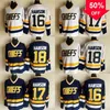 Mag Mit Slap Shot Film Charlestown 18 Jeff Hanson 17 Steve Hanson 16 Jack Hanson Hokey Jersey Beyaz Mavi Dikişli Formalar Hızlı Nakliye