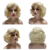 Womens corto parrucca ricci di capelli sintetici resistenti al calore resistente alla bionda vintage naturale per donne cosplay party quotidiano