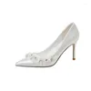 Chaussures Habillées 32-43 Satin Blanc Fleur Mariage Mariée Escarpins Demoiselle D'honneur Talons Aiguilles