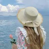 넓은 브림 모자 아름다운 여자 Sunhat Manued Brawed Lady Straw Hat Flat Top Sunshade Summer Beach