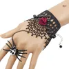 Связанные браслеты ретро-готические цветочные кружевные браслет с кольцом панк-ювелирные украшения для кисточки для кисточки