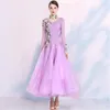 Traje de Palco Roxo Dança de Salão Vestido de Dança de Salão Manga Comprida Strass Adulto Feminino Baile de Formatura Valsa Tango Roupas VDB6813