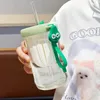 Water Bottles INS Iced Fruits Tea Bottle With Infuser Cute Stickers Portable Outdoor Milk Juice Straw 470ML Glass Coffee