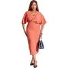 Plusstorlekar Wuhe Elegant Women V Neck Wrap Batswing Sleeve Midi Bodycon Maxi Long Dress OL 2023 Summer Party Evening Evening