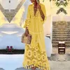 Vestidos borla sexy boho vestido longo feminino 2019 outono sólido oco vneck renda vestidos sexy estilo boêmio vestido plus size