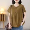 Women's T Shirts Casual Loose Artistic Breathable O-neck Short Sleeve T-shirt Fashion Button Design Slimming Tops Summer Trend Tshirt