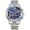 Montres-bracelets de luxe montres pour hommes en alliage bleu faux trois yeux Quartz hommes grand cadran Relojes Para Hombre