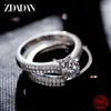 Solitaire Ring Zdadan 925 STERLING Gümüş Çift Zirkon Yüzükleri Kadınlar Moda Düğün Nişan Mücevher Hediye Z0603