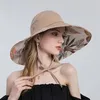 ワイドブリム帽子双方の夏の女性バケツハット大きな植物大規模な光の通気性のあるビーチトラベルコットンプリントアウトv0f9