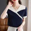 Blouses pour femmes Shintimes Blusa Feminina chemise femmes à manches courtes 2023 été élégant ample col en V en mousseline de soie hauts bureau dames vêtements