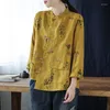 Vêtements ethniques coton lin Blouse femmes 2023 automne décontracté asymétrique chemise bouton lâche Style chinois haut 11759