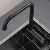 Pia de cozinha preta pequena escondida Tigela única Barra de aço inoxidável 304 Varanda escondida Com lavadora de copos