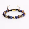 Strand High Quality Men Jewelry 18K Gold Plating Stainless Steel Blue Roman Bangle Tiger Eye Stone Macrame Bracelet Set