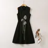 European and American women's clothes 2023 summer new Sleeveless stand collar embroidery Fashion Vest Dress