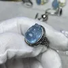 Cluster Rings 1Pcs/Lot Natural Aquamarine Pixiu Mythical Beast Ring Adjustable Size 925 Silver Birthstone Woman Jewelry Anillos Mujer Bague